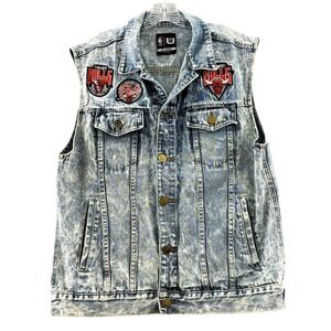 Mens XL Chicago Bulls World Tour Distressed Denim Vest NBA Button Pockets Flaws